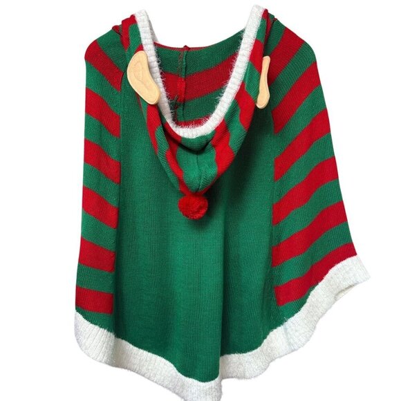 New Elf Ugly Christmas Sweater XS/S Poncho Cape Hood Elf Ears Party Holiday Top - Picture 3 of 10